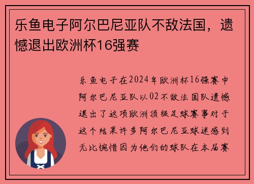 乐鱼电子阿尔巴尼亚队不敌法国，遗憾退出欧洲杯16强赛